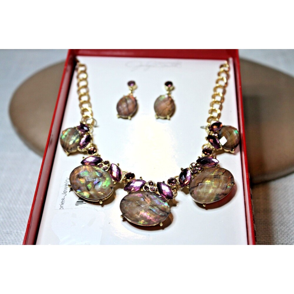 Jaclyn Smith Statement Necklace Earrings Set Iridescent Prom Wedding